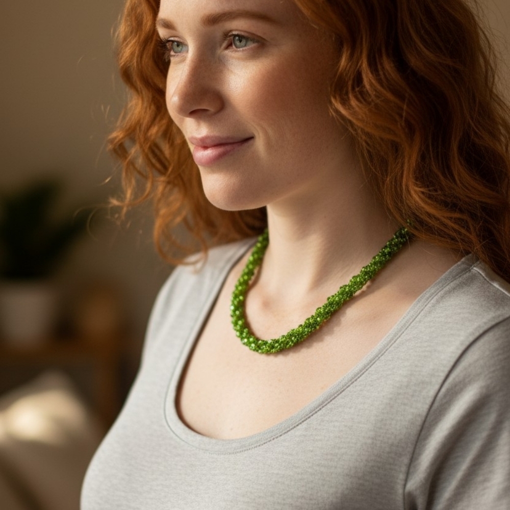 NWT Elegant Green Delica Beaded Necklace